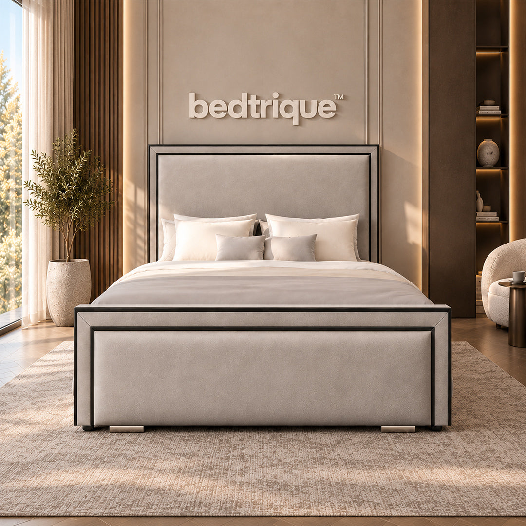 2026 Ibiza Linear Upholstered Bed with Black Lining