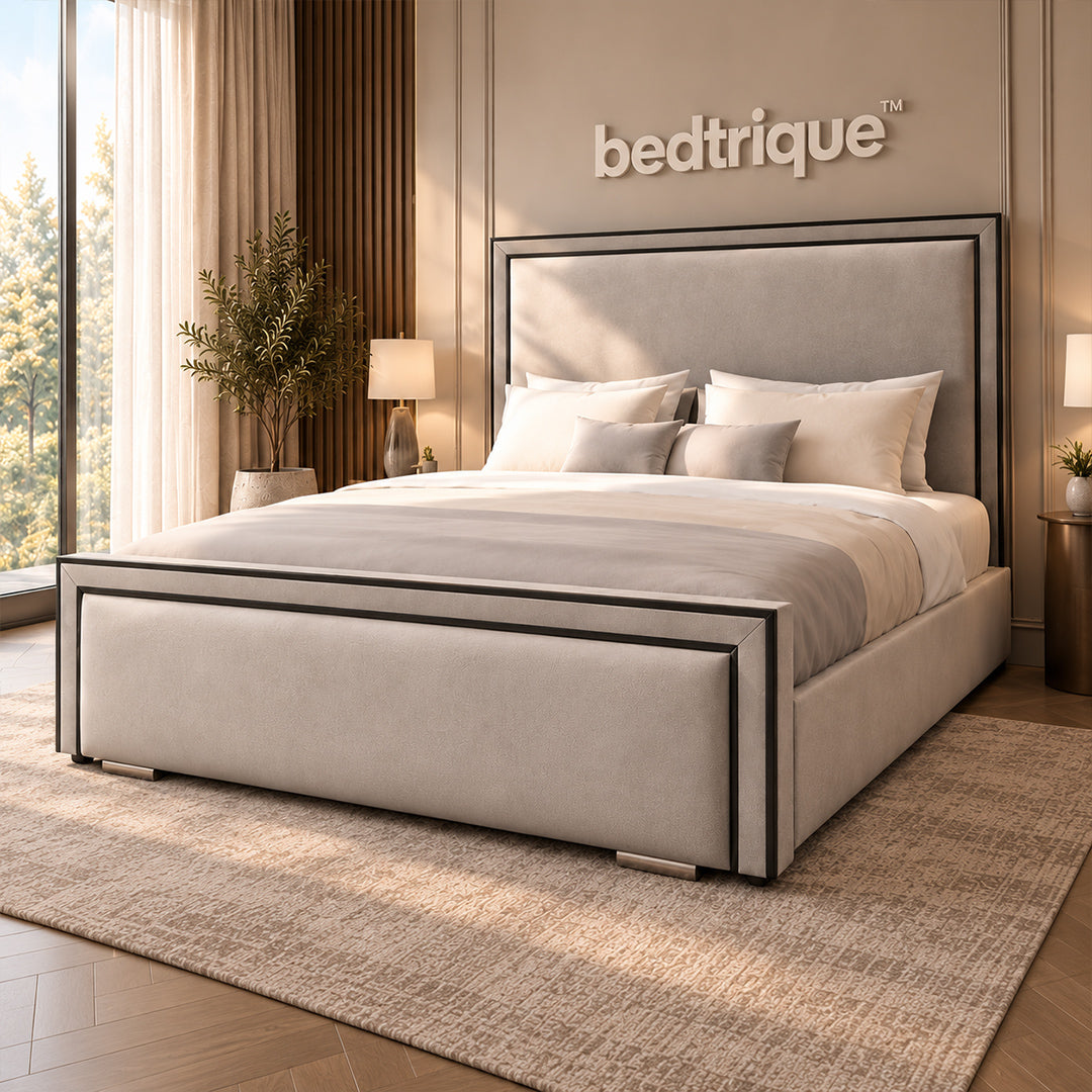 2026 Ibiza Linear Upholstered Bed with Black Lining