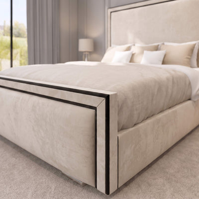 2026 Ibiza Linear Upholstered Bed with Black Lining